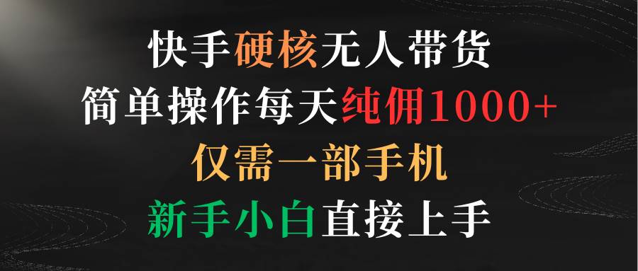 快手硬核无人带货，简单操作每天纯佣1000+,仅需一部手机，新手小白直接上手-廉价云资源网