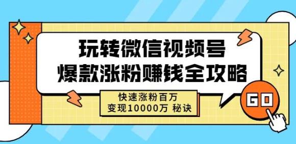 玩转微信视频号爆款涨粉赚钱全攻略，快速涨粉百万变现万元秘诀-廉价云资源网