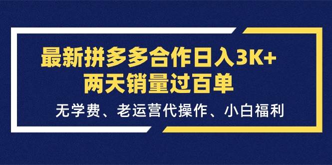 最新拼多多合作日入3K+两天销量过百单，无学费、老运营代操作、小白福利-廉价云资源网