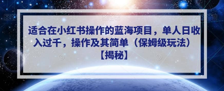适合在小红书操作的蓝海项目，单人日收入过千，操作及其简单（保姆级玩法）【揭秘】-廉价云资源网