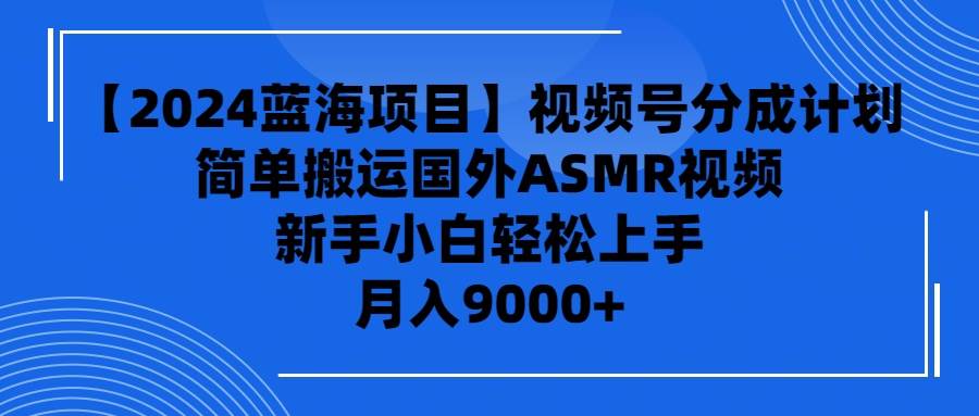 【2024蓝海项目】视频号分成计划，无脑搬运国外ASMR视频，新手小白轻松…-廉价云资源网