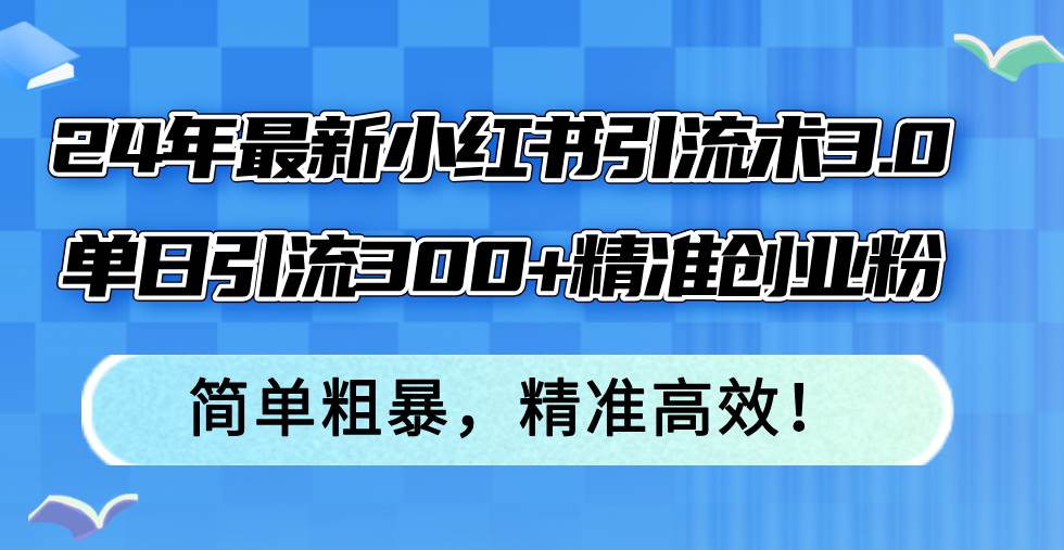 24年最新小红书引流术3.0，单日引流300+精准创业粉，简单粗暴，精准高效！-廉价云资源网