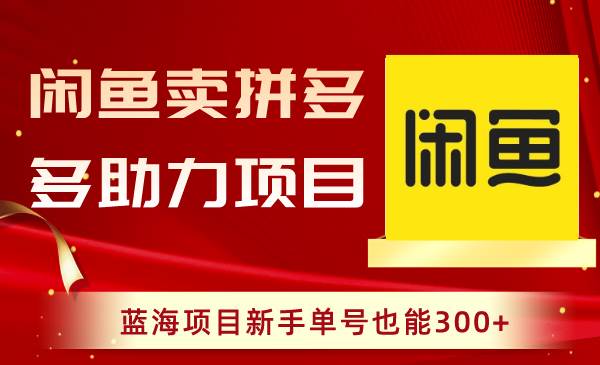 闲鱼卖拼多多助力项目，蓝海项目新手单号也能300+-廉价云资源网