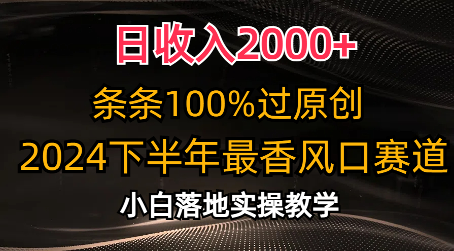 2024下半年最香风口赛道，小白轻松上手，日收入2000+，条条100%过原创-廉价云资源网