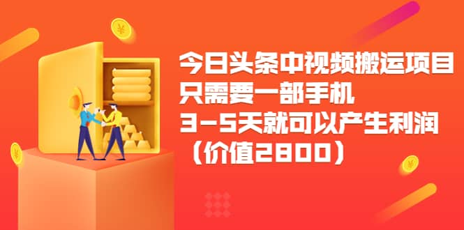 今日头条中视频搬运项目，只需要一部手机3-5天就可以产生利润（价值2800）-廉价云资源网