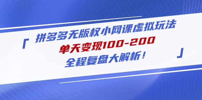 拼多多无版权小网课虚拟玩法，全程复盘大解析-廉价云资源网