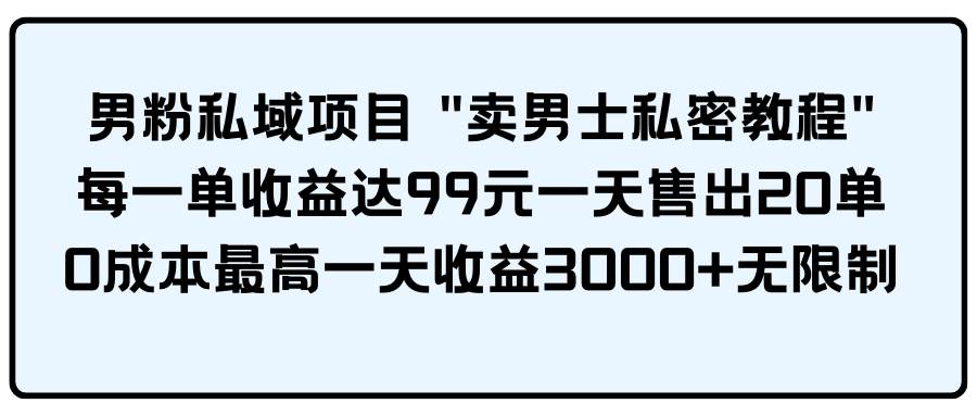 男粉私域项目 卖男士私密教程 每一单收益达99元一天售出20单-廉价云资源网