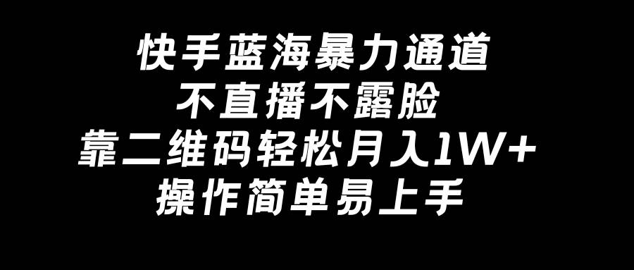 快手蓝海暴力通道，不直播不露脸，靠二维码轻松月入1W+，操作简单易上手-廉价云资源网