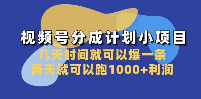 视频号分成计划小项目：几天时间就可以爆一条，两天就可以跑1000+利润-廉价云资源网