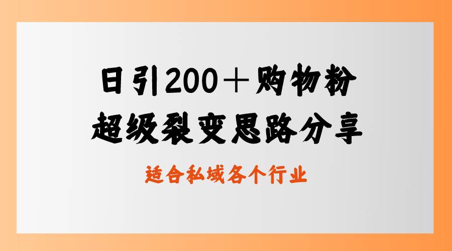 日引200＋购物粉，超级裂变思路，私域卖货新玩法-廉价云资源网