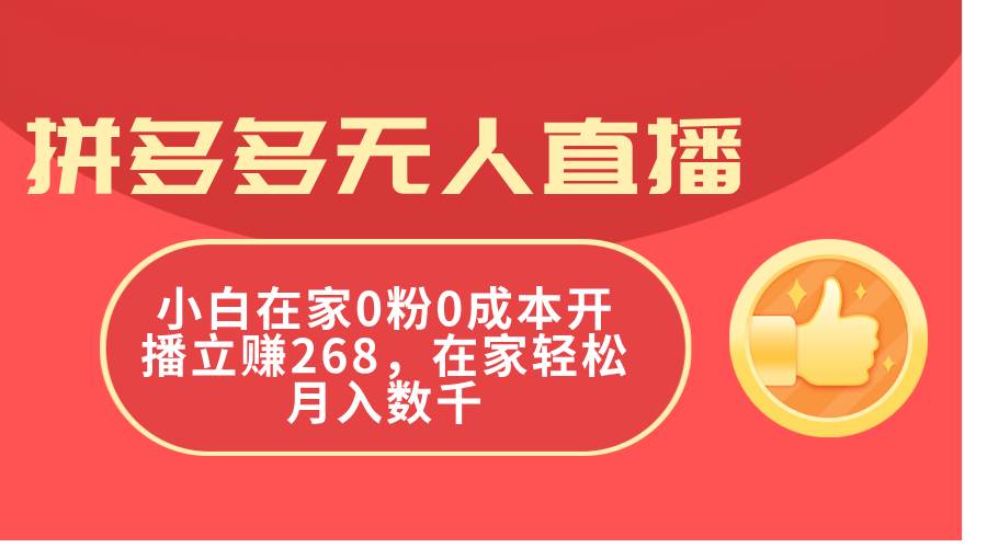 拼多多无人直播，小白在家0粉0成本开播立赚268，在家轻松月入数千-廉价云资源网
