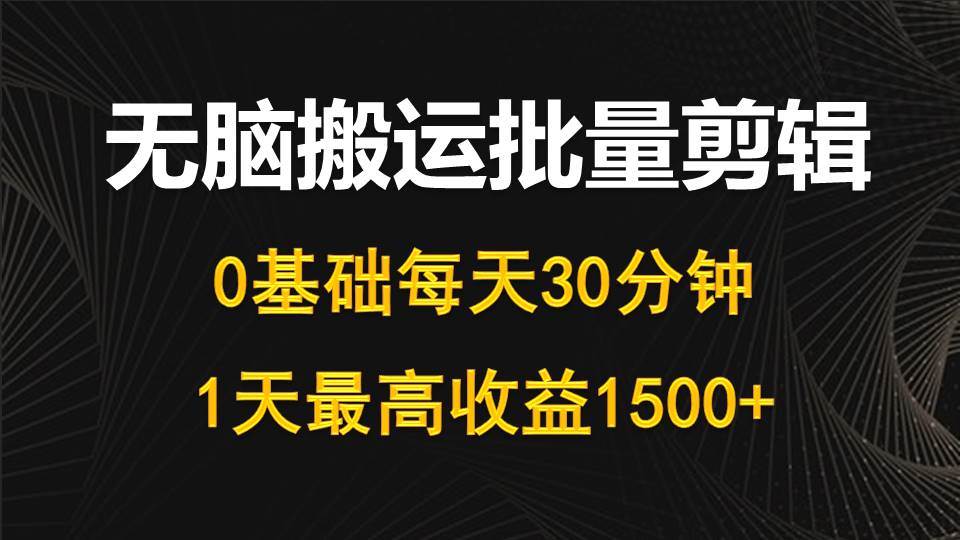 每天30分钟，0基础无脑搬运批量剪辑，1天最高收益1500+-廉价云资源网