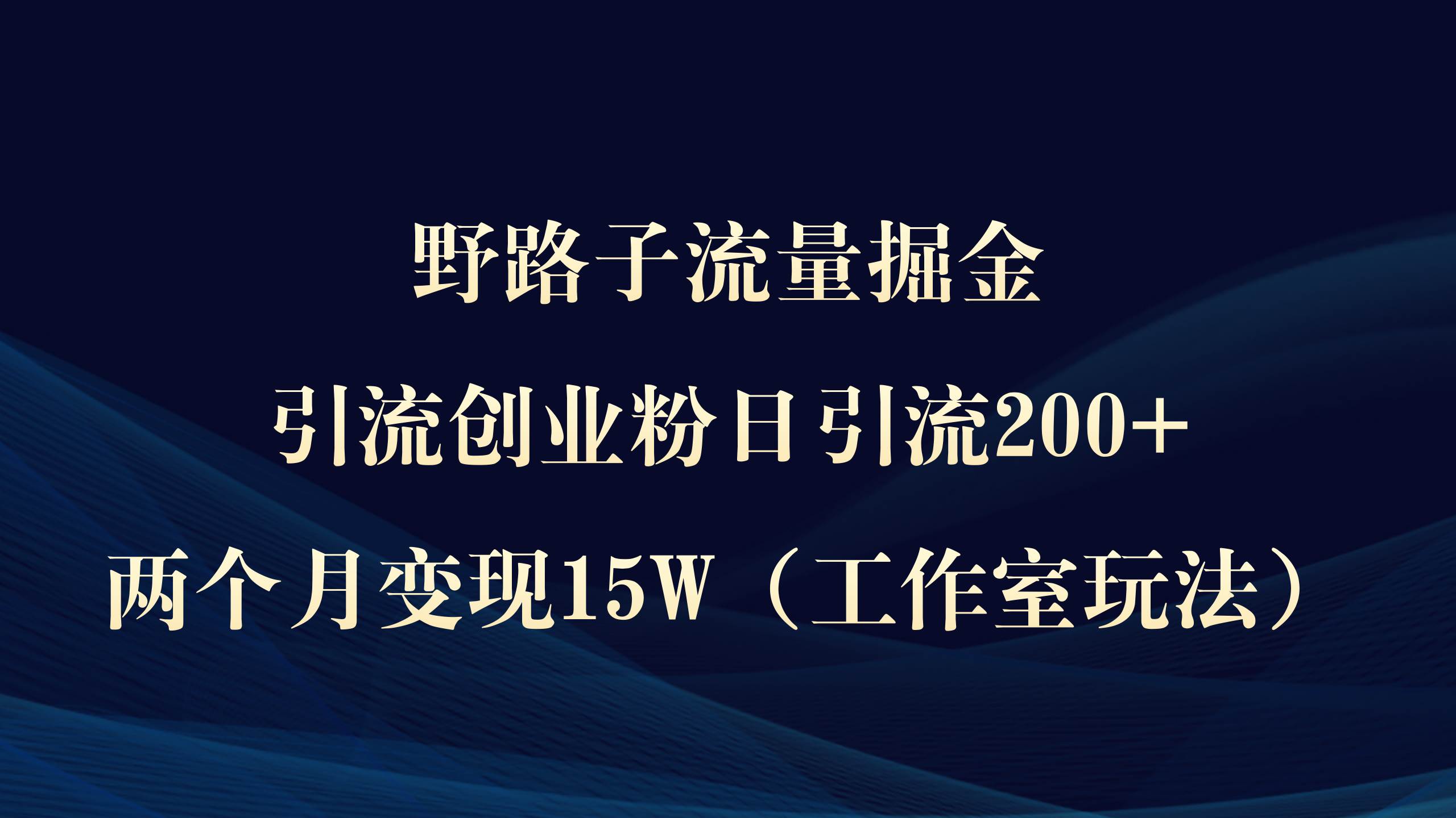 野路子流量掘金，引流创业粉日引流200+，两个月变现15W（工作室玩法））-廉价云资源网