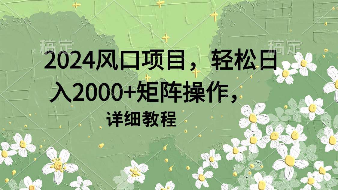 2024风口项目，轻松日入2000+矩阵操作，详细教程-廉价云资源网