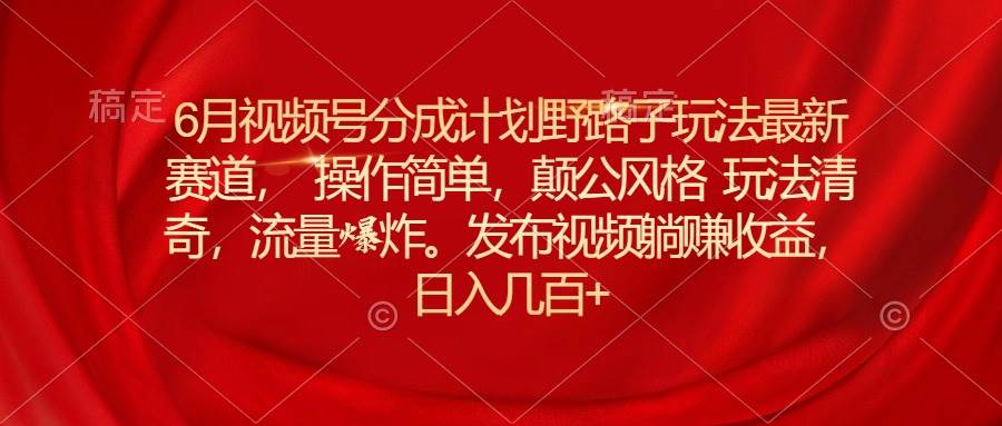 6月视频号分成计划野路子玩法最新赛道操作简单，颠公风格玩法清奇，流…-廉价云资源网