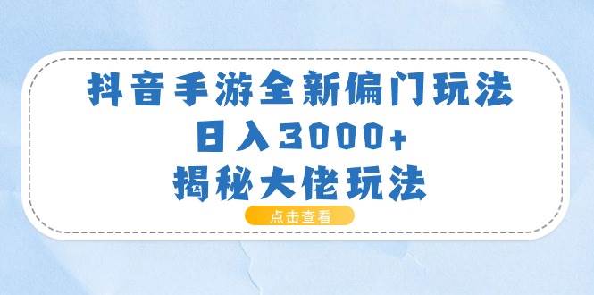 抖音手游全新偏门玩法，日入3000+，揭秘大佬玩法-廉价云资源网