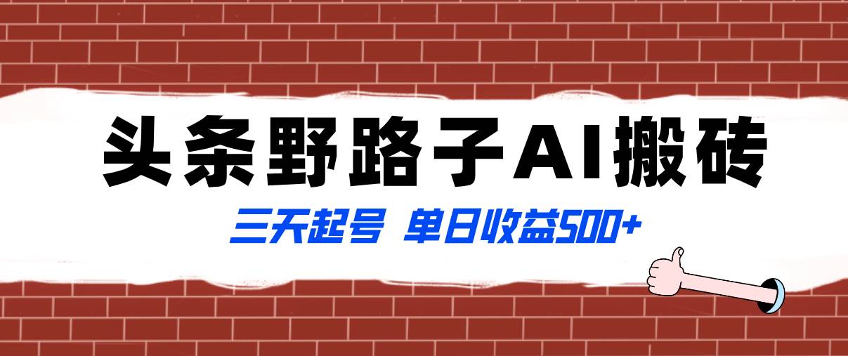 全网首发头条野路子AI搬砖玩法，纪实类超级蓝海项目，三天起号单日收益500+-廉价云资源网