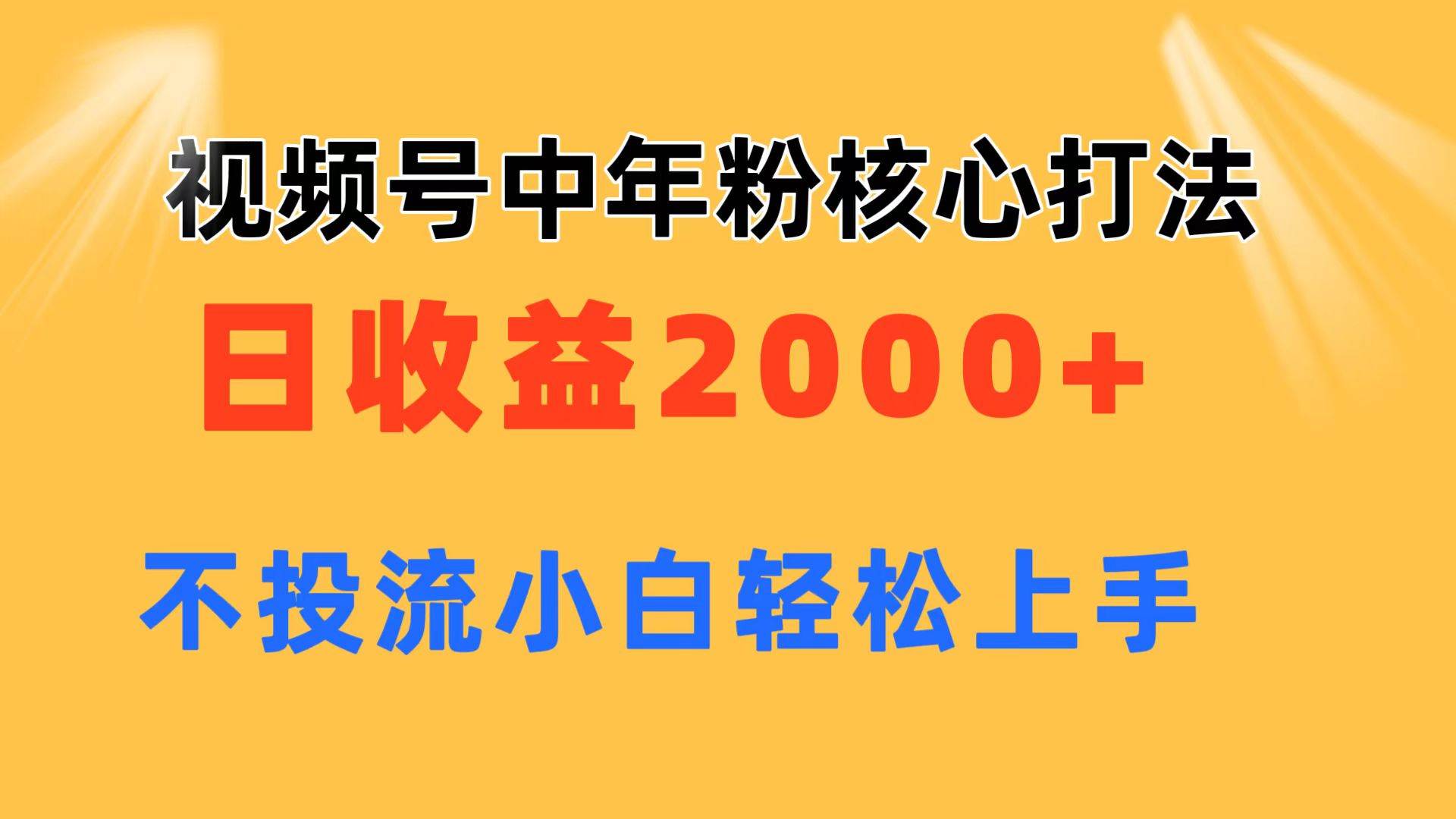 视频号中年粉核心玩法 日收益2000+ 不投流小白轻松上手-廉价云资源网