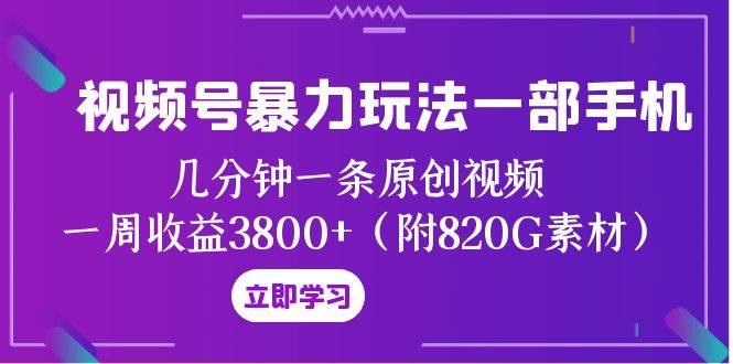 视频号暴力玩法一部手机 几分钟一条原创视频 一周收益3800+（附820G素材）-廉价云资源网