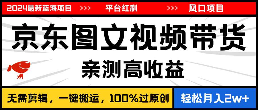 2024最新蓝海项目，逛逛京东图文视频带货，无需剪辑，月入20000+-廉价云资源网