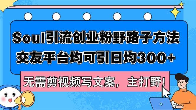 Soul引流创业粉野路子方法，交友平台均可引日均300+，无需剪视频写文案…-廉价云资源网