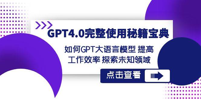 GPT4.0完整使用-秘籍宝典：如何GPT大语言模型 提高工作效率 探索未知领域-廉价云资源网