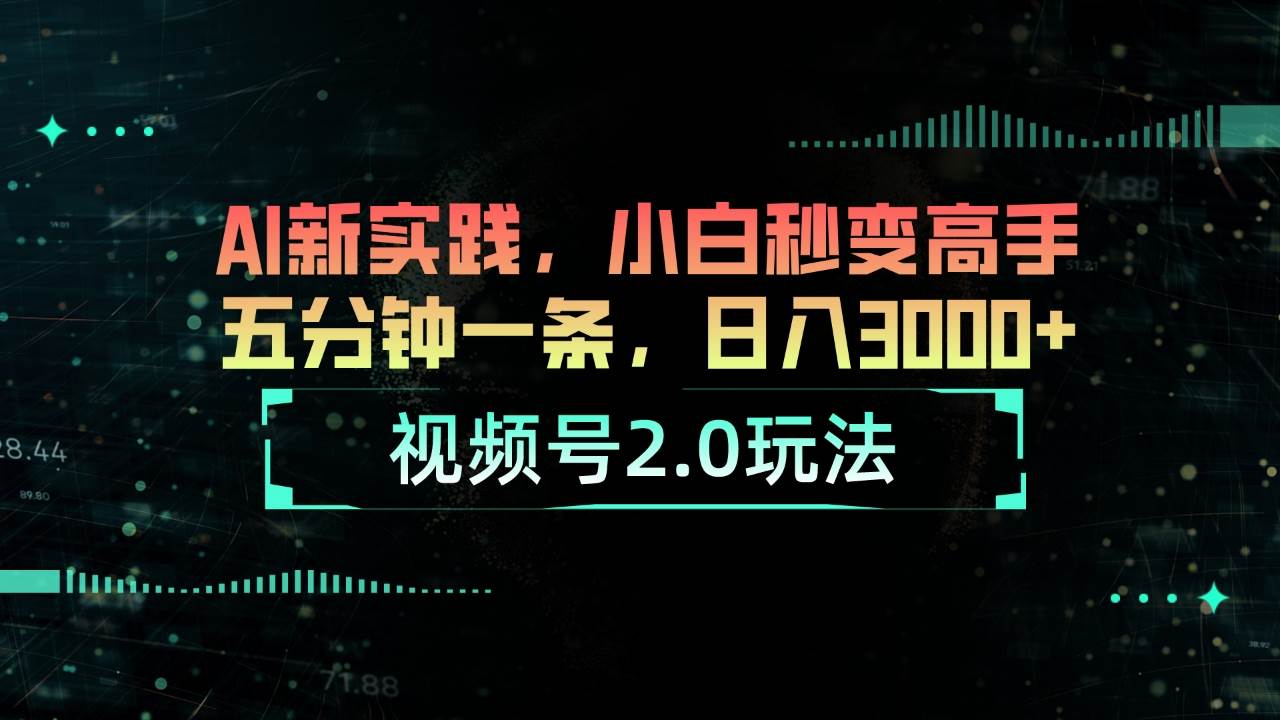 视频号2.0玩法 AI新实践，小白秒变高手五分钟一条，日入3000+-廉价云资源网