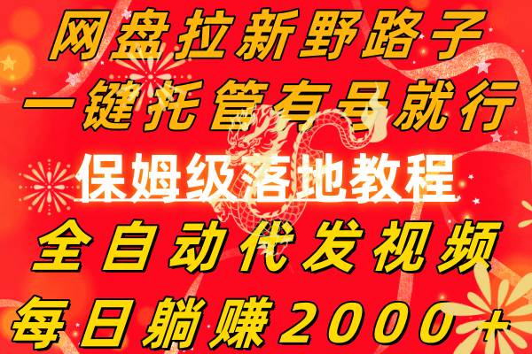 网盘拉新野路子，一键托管有号就行，全自动代发视频，每日躺赚2000＋，保姆级落地教程-廉价云资源网