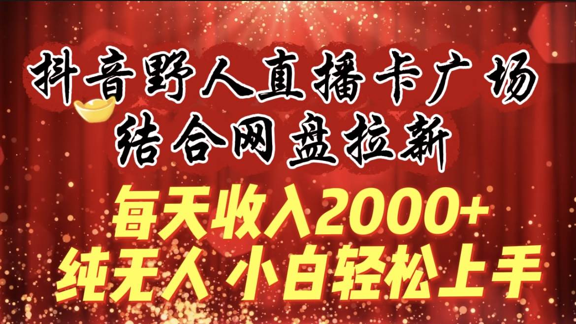 每天收入2000+，抖音野人直播卡广场，结合网盘拉新，纯无人，小白轻松上手-廉价云资源网