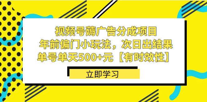 视频号薅广告分成项目，年前偏门小玩法，次日出结果，单号单天500+元【有时效性】-廉价云资源网