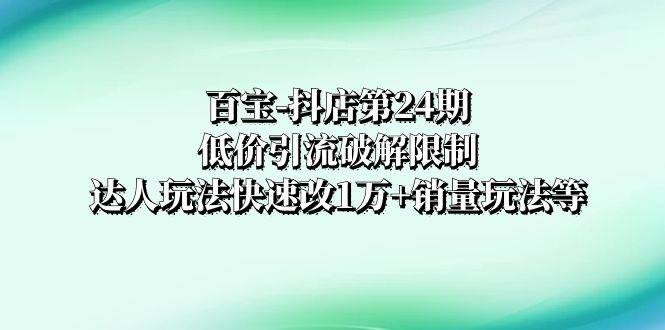百宝-抖店第24期：低价引流破解限制，达人玩法快速改1万+销量玩法等-廉价云资源网