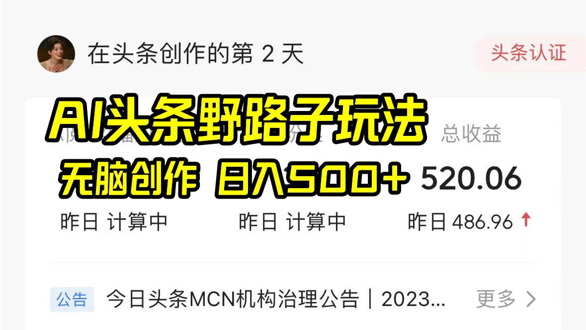 AI头条野路子玩法，无脑创作，日入500+-廉价云资源网