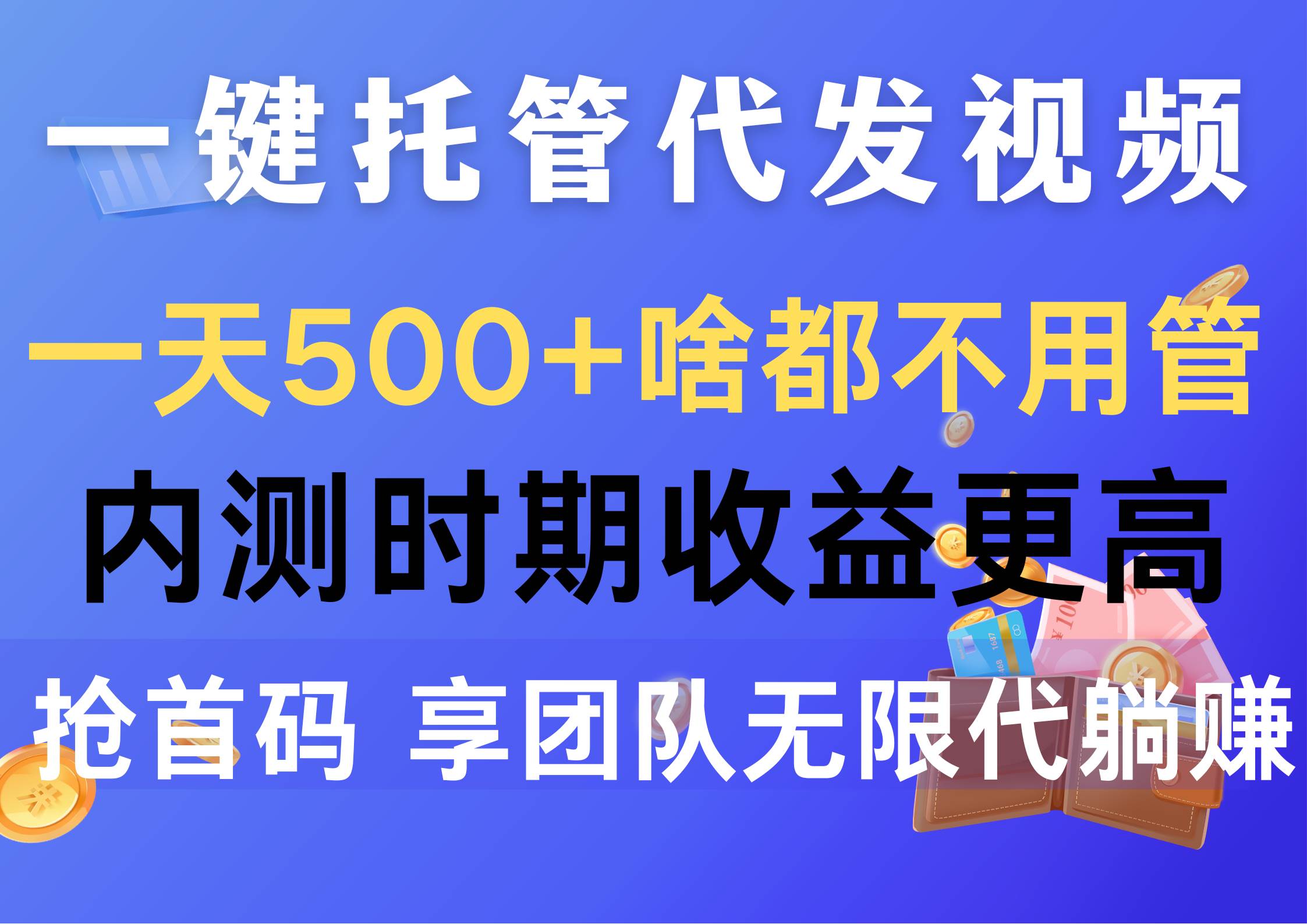 一键托管代发视频，一天500+啥都不用管，内测时期收益更高，抢首码，享…-廉价云资源网