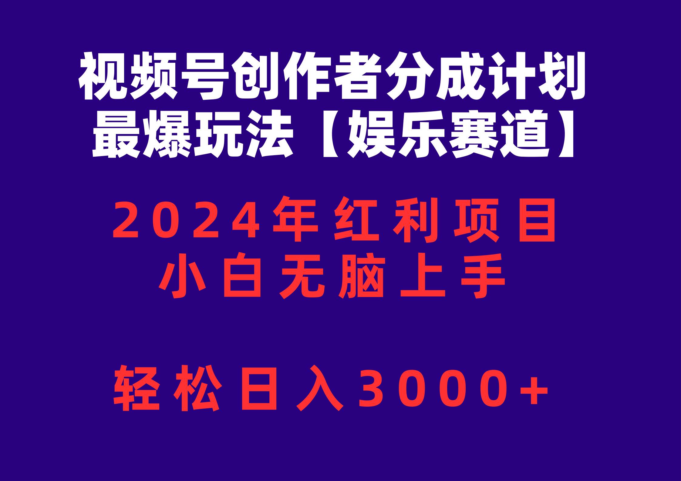 视频号创作者分成2024最爆玩法【娱乐赛道】，小白无脑上手，轻松日入3000+-廉价云资源网