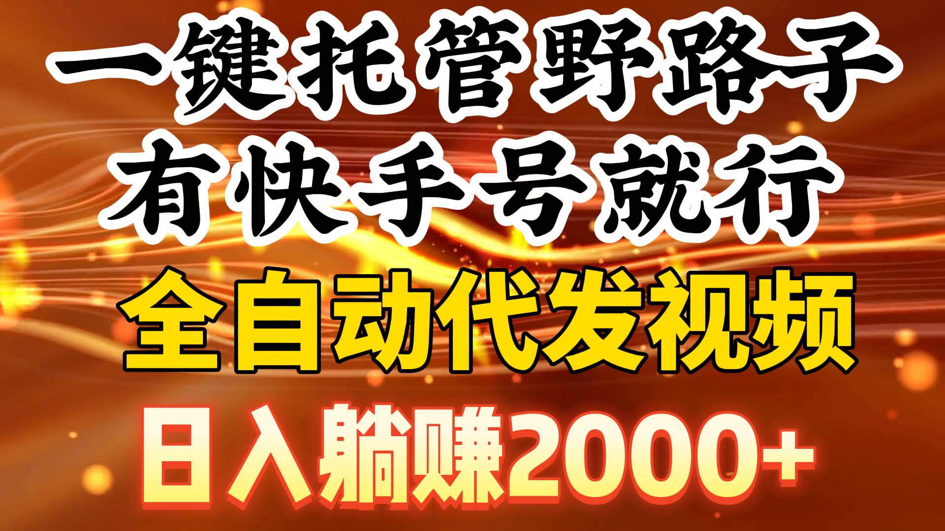 一键托管野路子，有快手号就行，日入躺赚2000+，全自动代发视频-廉价云资源网