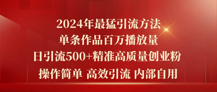 2024年最猛暴力引流方法，单条作品百万播放 单日引流500+高质量精准创业粉-廉价云资源网