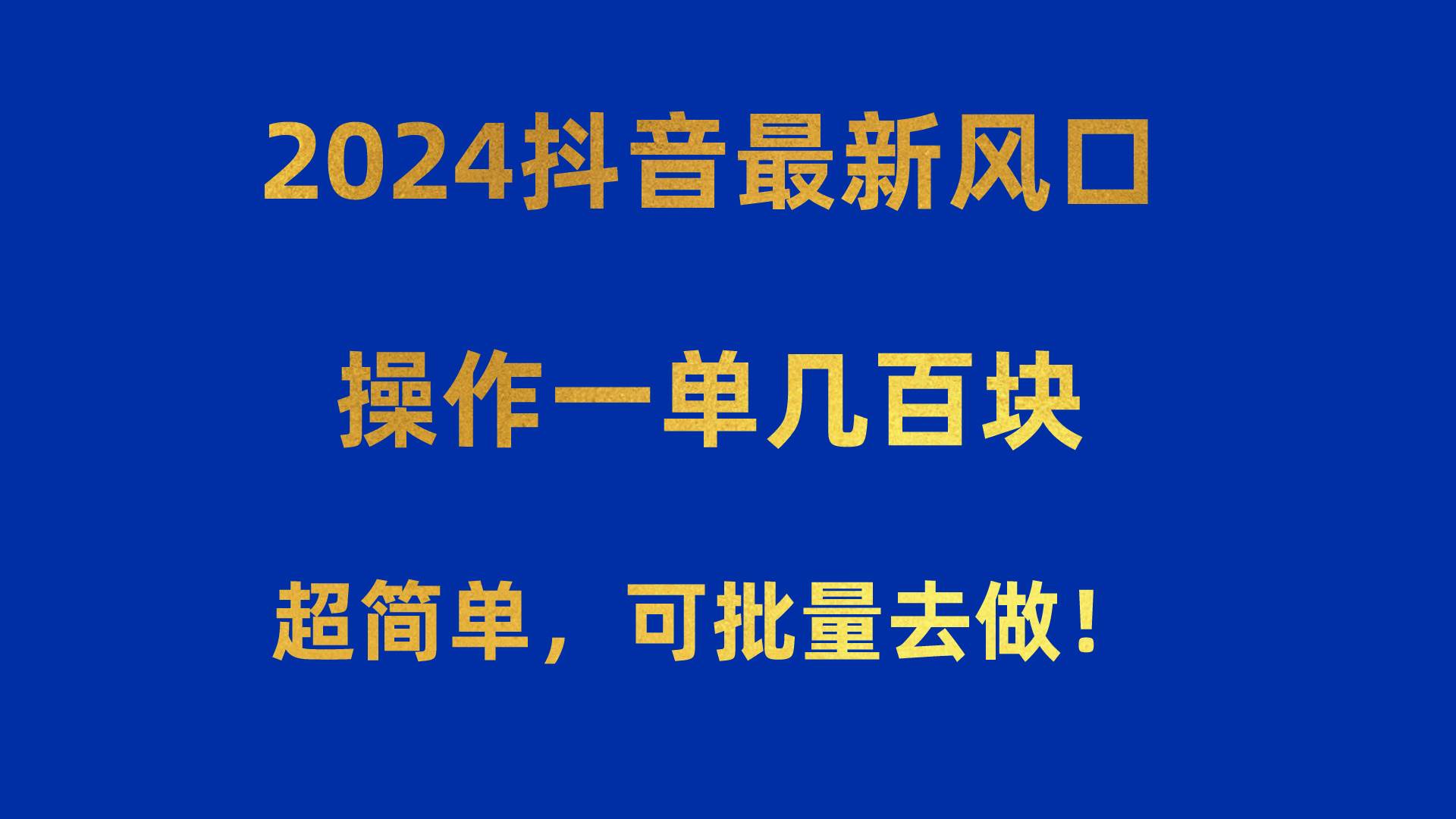 2024抖音最新风口！操作一单几百块！超简单，可批量去做！！！-廉价云资源网