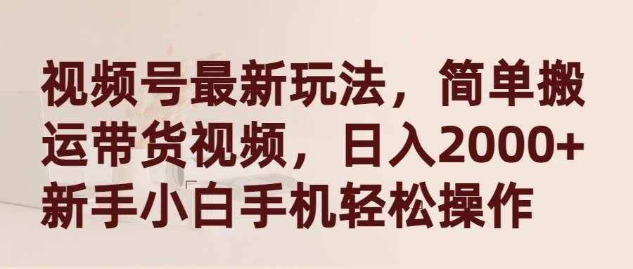 视频号最新玩法，简单搬运带货视频，日入2000+，新手小白手机轻松操作-廉价云资源网