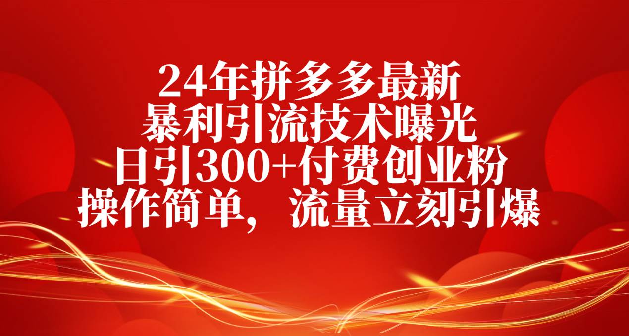 24年拼多多最新暴利引流技术曝光，日引300+付费创业粉，操作简单，流量…-廉价云资源网