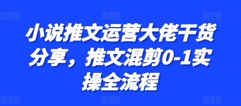 小说推文运营大佬干货分享,推文混剪0-1实操全流程-廉价云资源网