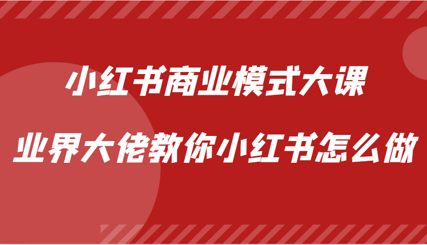 小红书商业模式大课，业界大佬教你小红书怎么做【视频课】-廉价云资源网