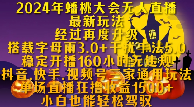 2024年蟠桃大会无人直播最新玩法，稳定开播160小时无违规，抖音、快手、视频号三家通用玩法-廉价云资源网
