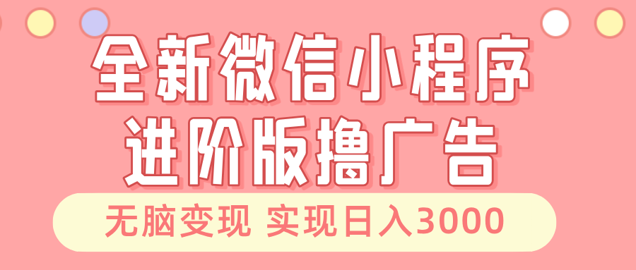 全新微信小程序进阶版撸广告 无脑变现睡后也有收入 日入3000＋-廉价云资源网